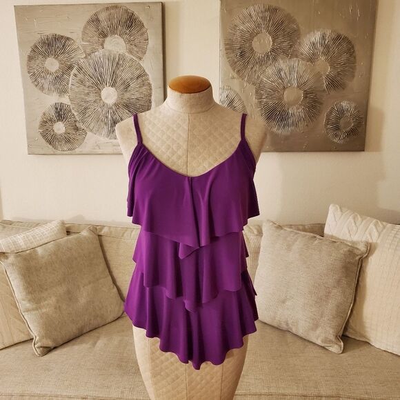 Magicsuit Rita Tiered Slimming Tankini Top sz 10 - Picture 3 of 13